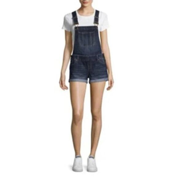 Blue Spice Juniors Dark Wash 2 1/2 in Denim Shortalls, size 9 - Picture 1 of 7